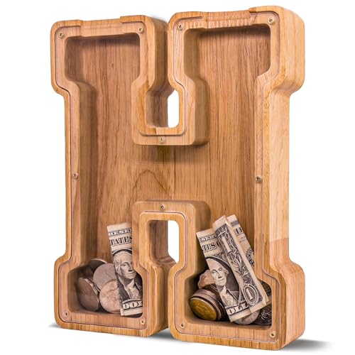 Wooden Letter Piggy Bank for Kids Larger Alphabet Letter Bank for Boys Initial Coin Bank Personalized Piggy Bank Wood Money Save Box for Birthday and Festival-Upgrade 9