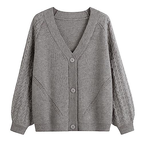 Image of GABERLY Button Down Thickened Sweaters V Neck Open Front Loose Oversized Cardigans Knit Outwear for Women