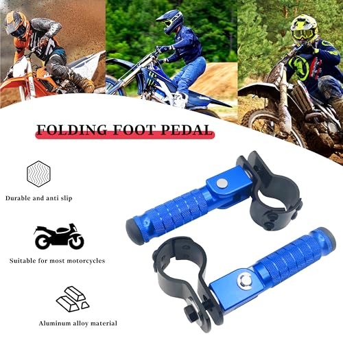 Image of M8 Motorcycle CNC Aluminum 90 Degree Folding Rearsets Folded Motorbike Footrest Bicycle Footpegs Foot Pegs Pedal Universal (Blue)