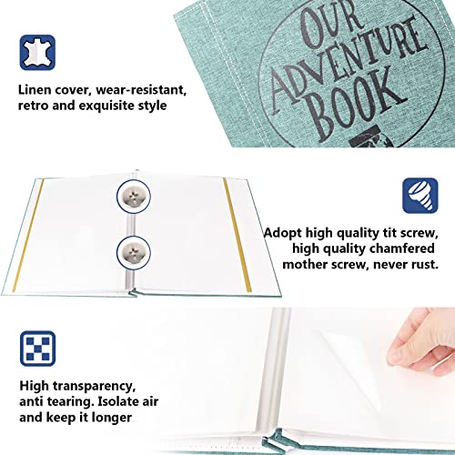 Self Adhesive Page Photo Album, Our Adventure Book Linen Cover Wedding Anniversary Graduation Family Travel Photo Albums Holds 3X5, 4X6, 6X8, 8X10 Photos (Light Green) #TOP2