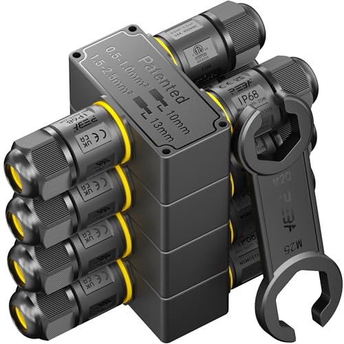 PEBA Connecteurs de Câbles Étanches IP68 avec Clé - Boîte de Jonction 3 Voies pour 3 Fils - Raccord Étanche pour Jardin - Dérivation de Câble Ø4-12mm -...