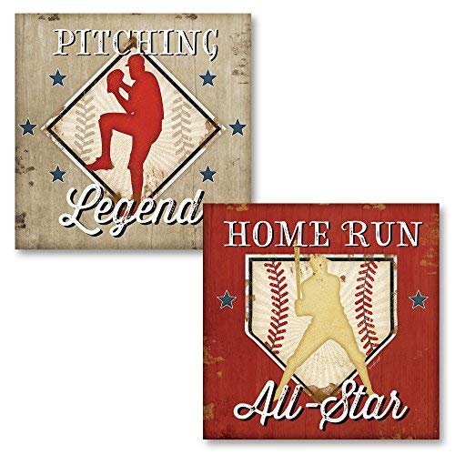 Leoner22art Sagebrush Fine Art Distressed Sports Baseball Pitching Legend and Home Run All Star Set (Printed on Canvas, Not Wood), Two 8x10 inches Unframed Canvas Art Printed