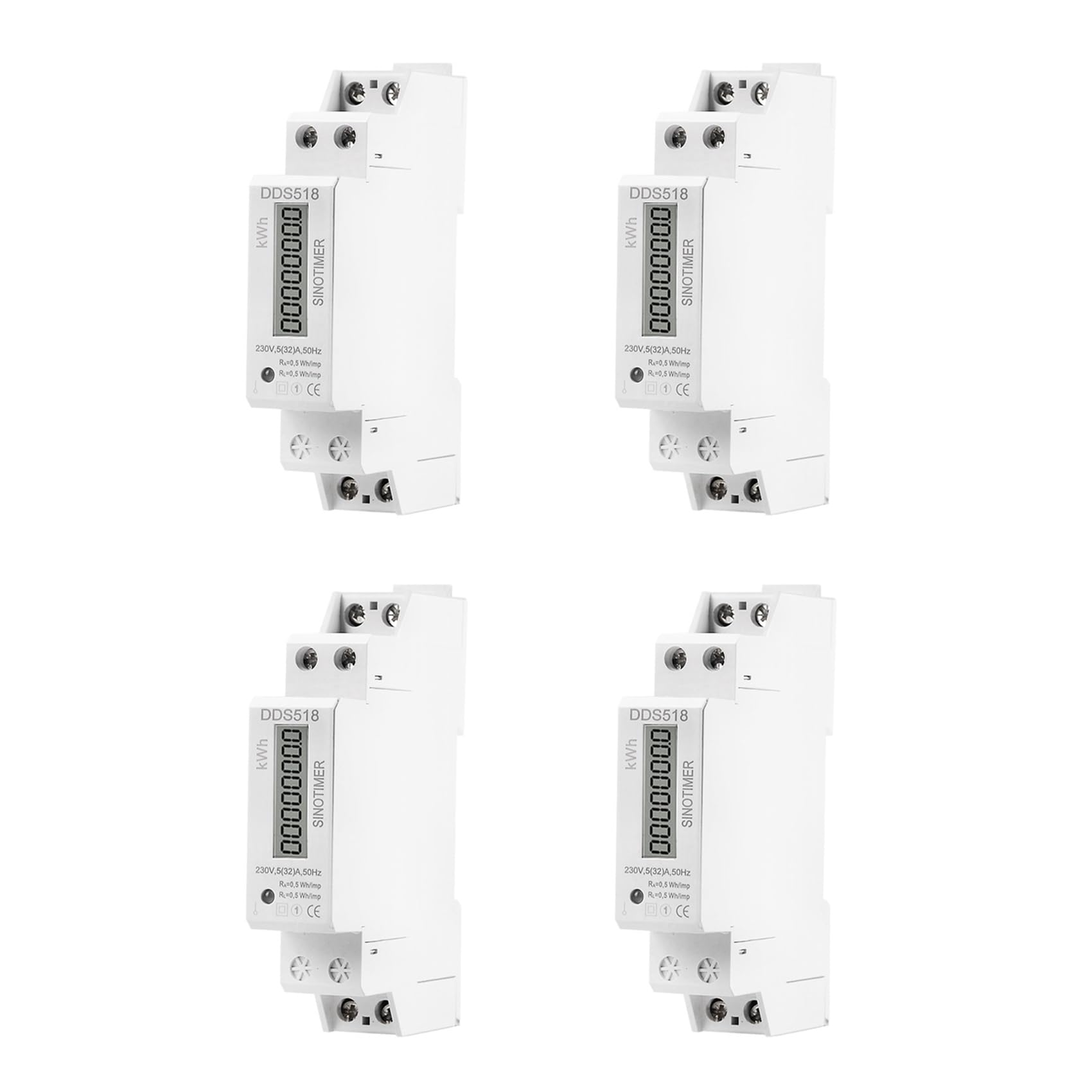 Jnchdghwa 4X Single Phase Din Rail LCD Digital Display Electricity Power Consumption Watt Meter Wattmeter KWh 5-32A