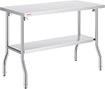 VEVOR 48 x 24 Inch Commercial Worktable Workstation, Folding Commercial Prep Table, Heavy-Duty Stainless Steel Folding Table with 661 lbs Load, Kitchen Work Table, Stainless Steel Kitchen Island