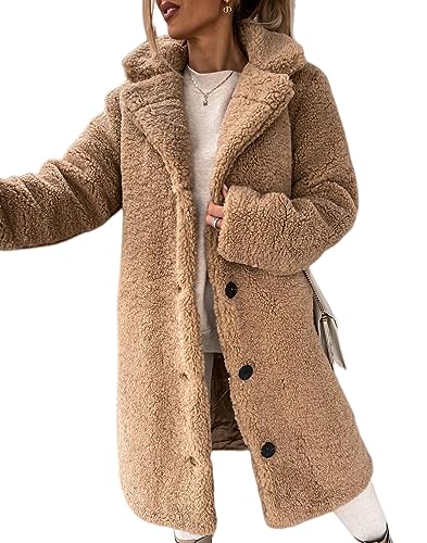 Mmoneyake Women Oversized Sherpa Jackets Fashion Winter Coats Fuzzy Fleece Lapel Open Front Long Cardigan Warm Outerwear 2024