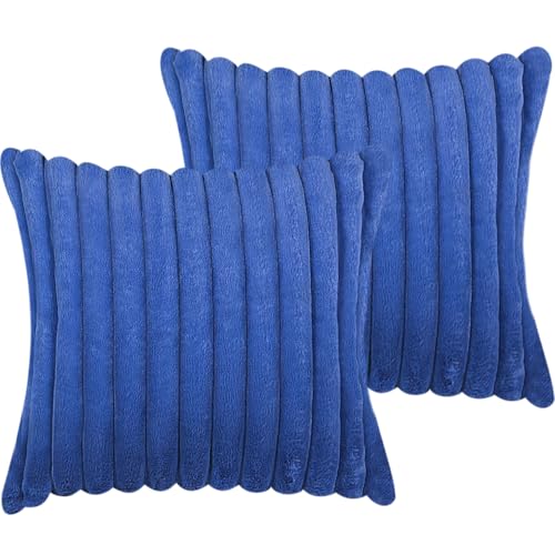 24x24 Pillow Covers, Decorative Faux Fur Throw Pillow Covers for Couch, Sofa Soft Fluffy Pillow Cover with Velvet Back for Living Room, Neutral Home Décor Accent for Bed - Blue