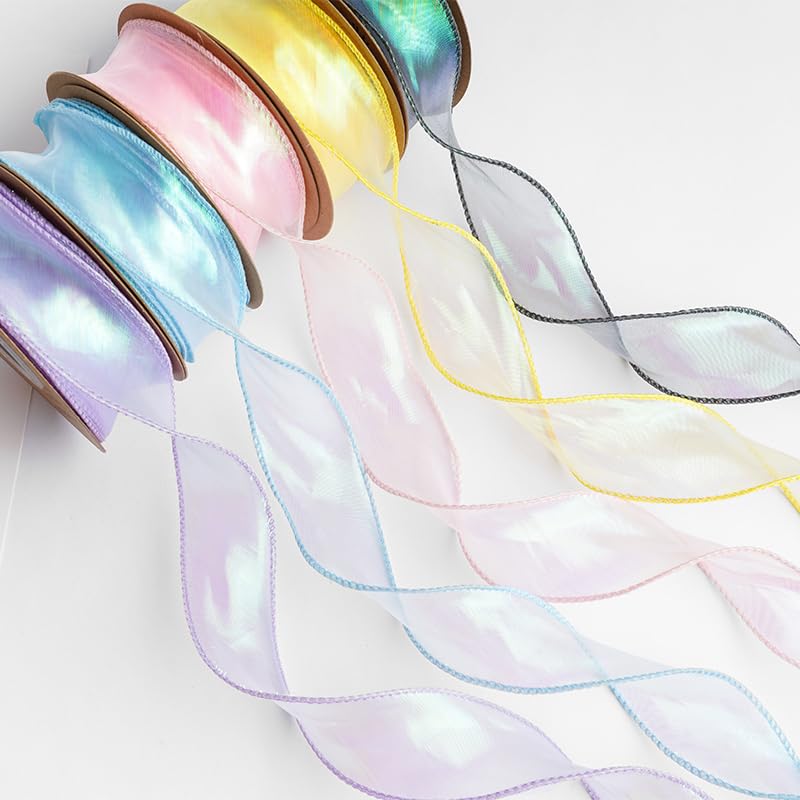 3 Rotoli (30 iarde) Nastri in Raso Lucido Colore Onirico 4 cm Pizzo in Organza per Fiocchi per Capelli Avvolgimento Materiale Fatto a Mano Fai-da-Te-01,3 Rotoli