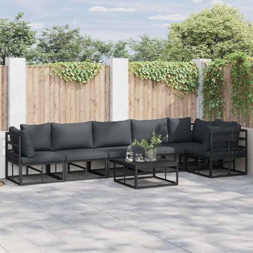 Frdhee Juego de salón de jardín, juego de sofá de jardín con cojín 6 piezas de aluminio negro, muebles de jardín para patio, balcón y salón