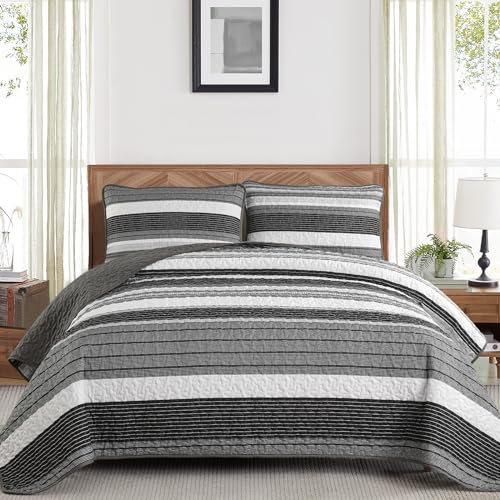Edredón bohemio Queen gris de microfibra suave de verano con dos fundas de almohada 2