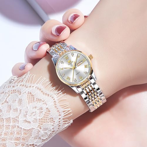 Image of OLEVS Watches for Women Diamond Luxury Waterproof Stainless Steel Day Date Dainty Analog Quartz Womens Watches for Small Wrists A Thoughtful Gift for Mother's Day,Birthdays or Anniversaries