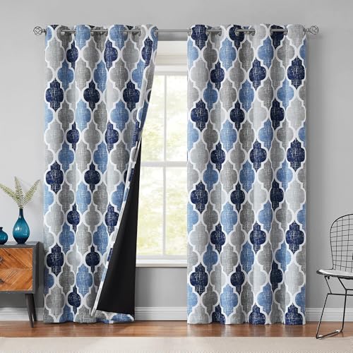 Beauoop Moroccan 100% Blackout Curtains Bedroom Blue Grey 50x96 2 Panels by Beauoop - Used condition - CA$53.39
