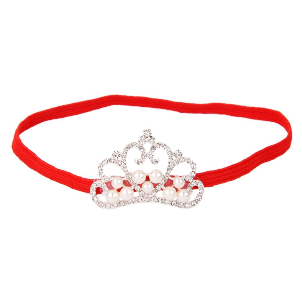 NIVAA Rhinestone Faux Pearl Crown Baby Girls Headband Hair Band- Red-image-20