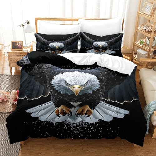 Housse de couette aigle 3D 200x200 microfibre avec taies - 3