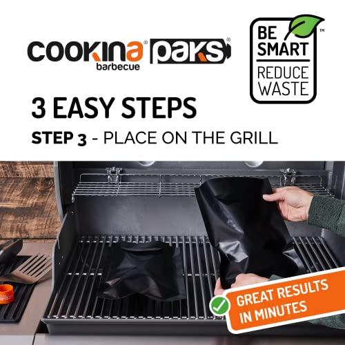 Cookina Paks Bbq Grilling Bag (Pack Of 2) -100% Non-Stick Pouch Steam Cook In Minutes, Easy To Clean And Safe For Smokers, As Well As Gas, Charcoal And Electric Barbecues, Flat, Black #TOP4