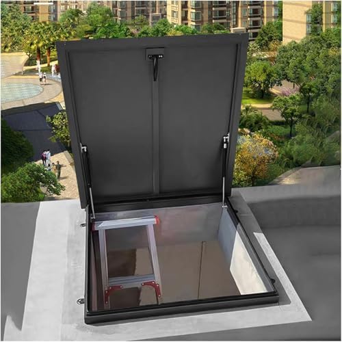 Galvanized Roof Air Exhaust Hatch, 70x70cm Opening Door for Attic & Basement, Durable Metal Cover with Gas Strut & Handle, Easy Access Roof Ventilation Solution