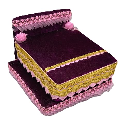 Image of RD Handicraft Thakur Ji Bed, Laddu Gopal ji Bed, Bal Gopal ji Bed with Blanket Silk All Purpose Bed |Wine (17x16x10 cm)