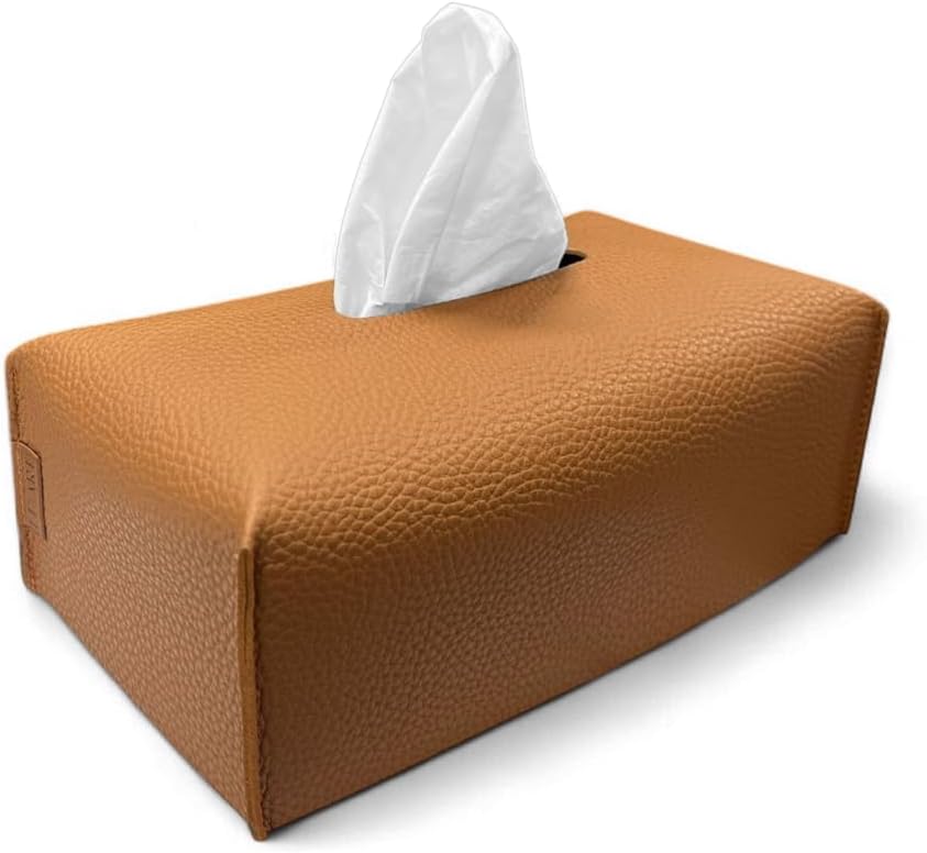 LEART Leather Tissue Box Cover – Elegant Tissue Box Holder for Home Office Car Hotel Decor | Living Room Bedroom Bathroom | Facial Tissue Holder, Car Tissue Box Holder (Caramel)