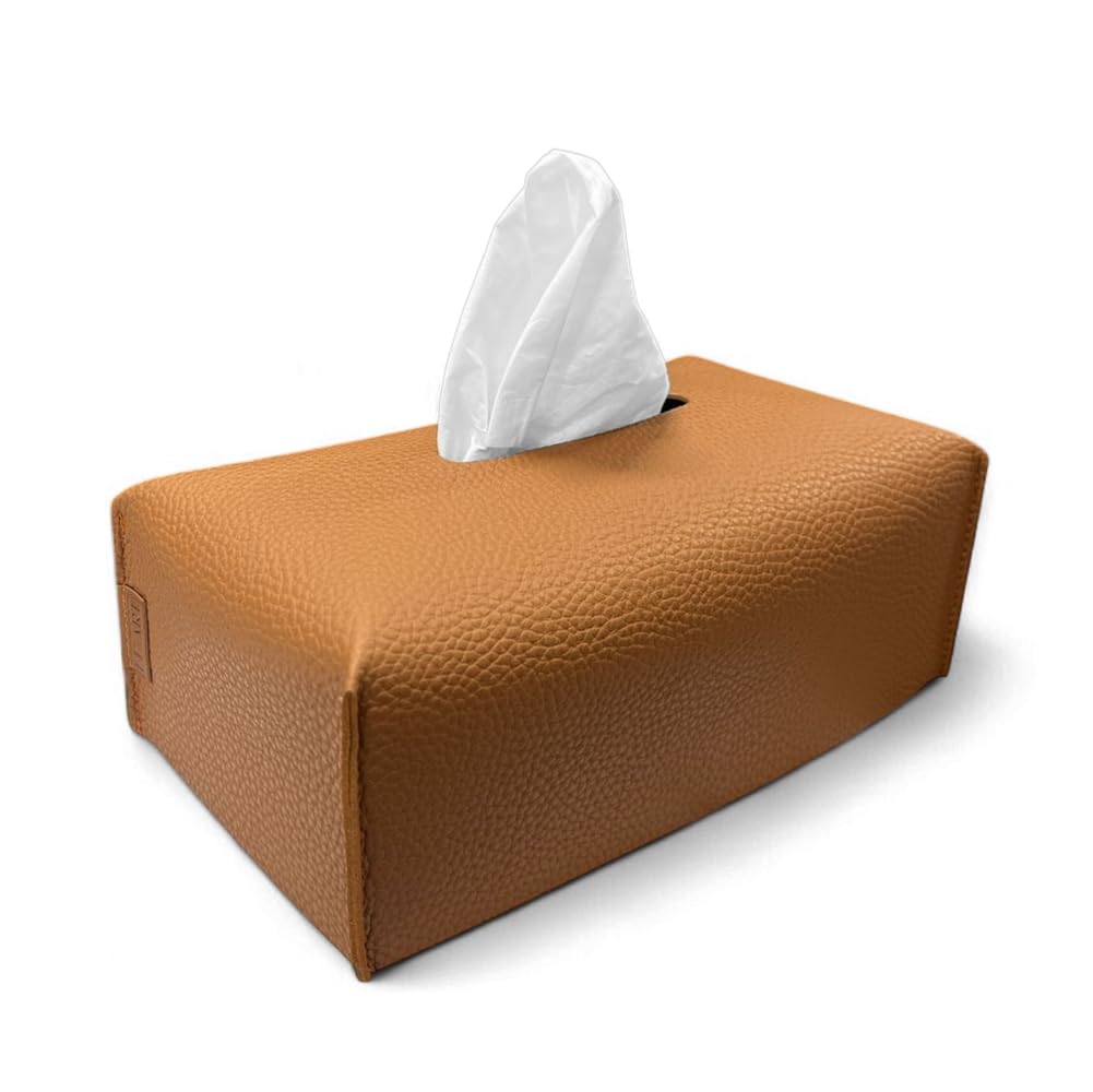 LEART Leather Tissue Box Cover – Elegant Tissue Box Holder for Home Office Car Hotel Decor | Living Room Bedroom Bathroom | Facial Tissue Holder, Car Tissue Box Holder (Caramel)