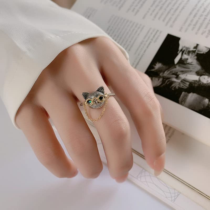 Image of 925 Sterling Silver Cat Vintage Ring Punk Open Adjustable Animal Ring