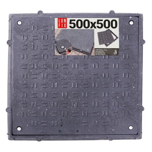 500 mm x 500 mm Revisionsdeckel quadratisch Belastungsklasse A15 Kunststoffdeckel aus Quarzsand und Polyethylen schwarz verschraubbar für Garten Schacht Terrasse