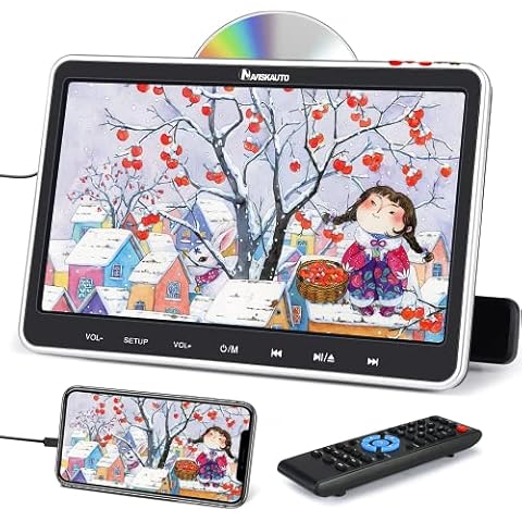 NAVISKAUTO 10.1” In Car DVD Player with HDMI Input, Support 1080p video, Sync Phone, TV, MP4, USB, SD, Region Free, Multi format, Top Suction-Type Drive Cover