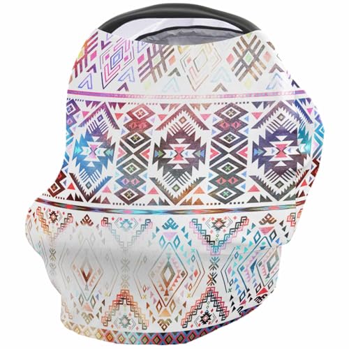 Nursing Cover for Breastfeeding Scarf, Abstract Red Black Yellow Geometric Baby Car Covers Super Soft Multi Use for Canopy Shopping Cart Cover Blanket Stroller Cover