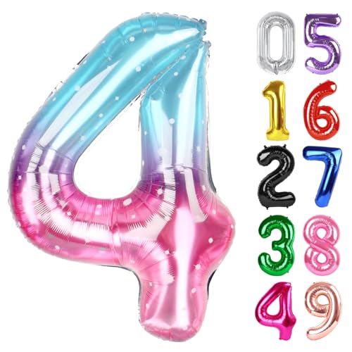 Image of Starry Sky Number 4 Balloon 40 Inch, 4th Birthday Party Decorations, Giant 4 Foil Balloon for Party Supplies