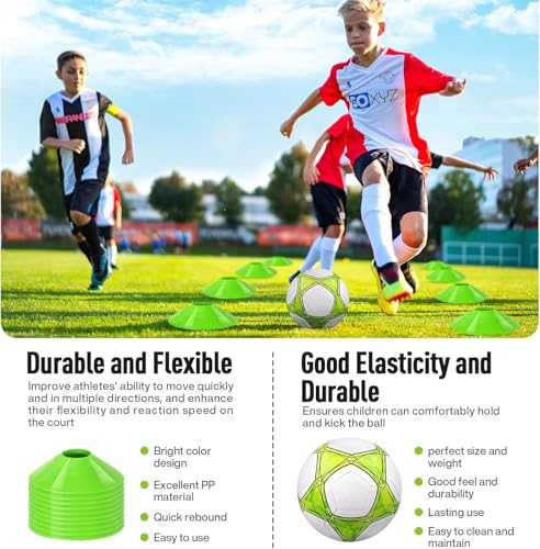 Image of 2 Soccer Goal of 4X3 FT for Backyard, Portable Football Goal Training Equipment with Soccer Ball, 10 Football Cones, Carry Bag, Practice Net for Youth Games, Sports
