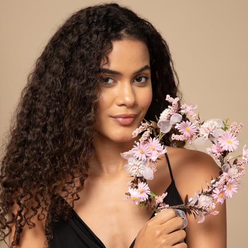Image of Radhu & Kabby Soft Pink Floral Hair Tiara for Women | Delicate Artificial Flowers with Organza Ribbon | Dreamy Crown for Weddings, Baby Showers, Photoshoots & All Occasions | 1 Pc