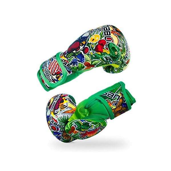 Sanabul-Sticker-Bomb-Kids-Boxing-Kickboxing-Training-Gloves Sanabul Sticker Bomb Kids Boxing Gloves | Youth Boxing Gloves with Fun Design, Optimal Support, and Easy-Clean Features (8 OZ, Dino Jungle)