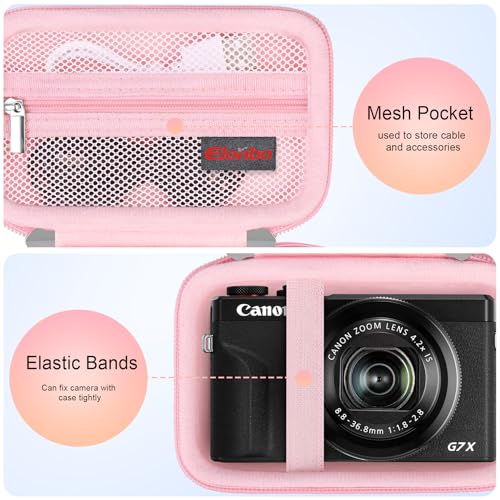 Image of Case for Canon PowerShot G7 X Mark III / G7 X Mark II / SX740 Digital Camera | Canon PowerShot G7 X Mark III / G7 X Mark II /G7 X / SX740 HS Camera Carrying Case, Mesh Pocket fits Camera Accessories, Pink