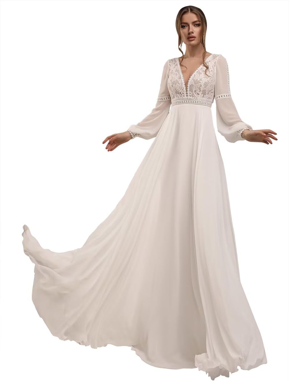 Floral Beach Wedding Dress for Women Bride A Line Simple Lace Appliques Princess Boho Bridal Dresses 2026