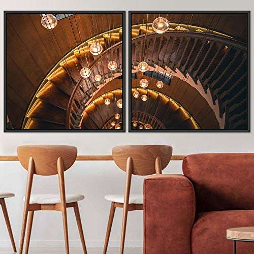 bestdeal depot Stairs / Urban Architecture Photography 2 Panels Framed Canvas Wall Art Prints for Living Room,Bedroom Framed Artwork Decoration Ready to Hang - 16"x16"x2 Panels