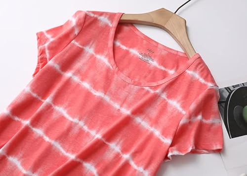 Inadays Sleepwear Women's Nightgown Cotton Sleepshirts Short Sleeve Nightshirt Print Sleep Dress R Neck Nightdress Loose Comfy Pajama #TOP2