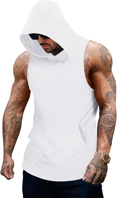 Men's Workout Hooded Tank Tops Bodybuilding Muscle Cut Off T Shirt Sleeveless Gym Hoodies
