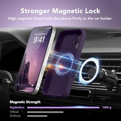 Image of Magnetic for iPhone 16 Plus Case, Compatible with MagSafe, [Full Camera Protection][Screen Protector] Silicone Shockproof Protective Phone Case for iPhone 16 Plus 6.7 inch, Deep Purple