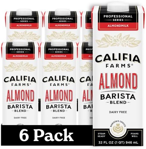 Califia Farms - Original Almond Barista Blend Almond Milk 32 Oz (Pack Of 6), Shelf Stable, Dairy Free, Plant Based, Vegan, Gluten Free, Non GMO, High Calcium, Milk Frother, Creamer