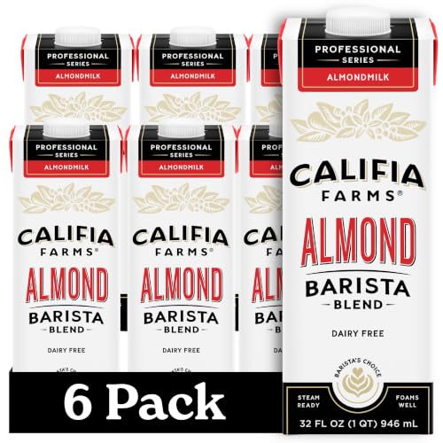 Califia Farms - Original Almond Barista Blend Almond Milk 32 Oz (Pack Of 6), Shelf Stable, Dairy Free, Plant Based, Vegan, Gluten Free, Non GMO, High Calcium, Milk Frother, Creamer