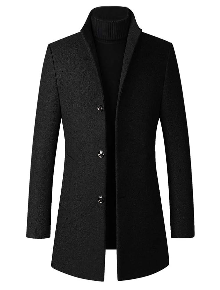FTCayanz Men's Trench Coat Wool Blend Slim Fit Top Coat