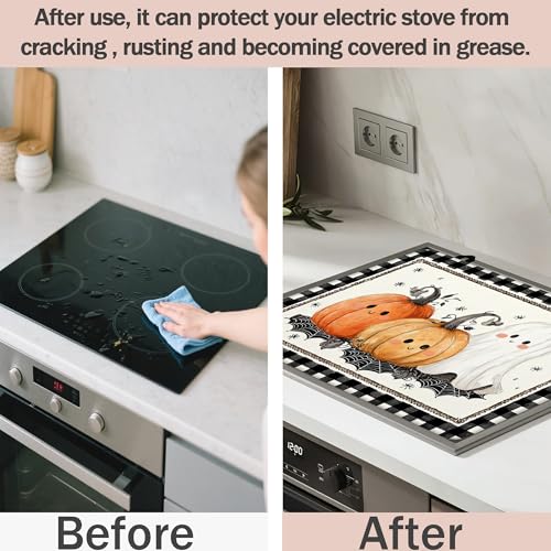 Image of Cute Cartoon Pumpkins Stove Top Cover for Electric Stove, Heat Resistant Glass Cooktop Cover, Stovetop Protector, Dish Drying Mats Cover for Ceramic Washer Top 28x20 inch