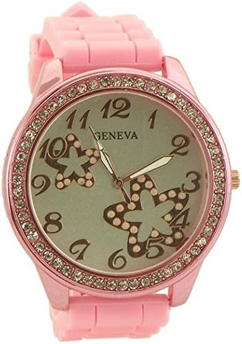 Geneva fashion style watch with rhinestones for women light pink and rose gold tone - 1