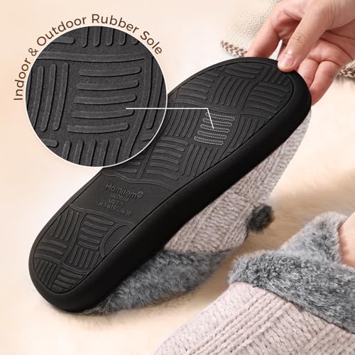 Image of Slippers for Women Fuzzy House Slip on Indoor Outdoor Bedroom Home Shoes | Furry Fleece Lined Ladies Comfy Memory Foam Female Anti-Skid Rubber Hard Sole