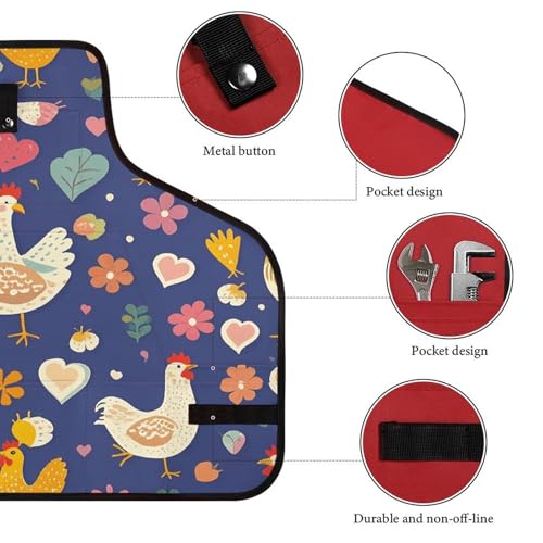 Delantal para taller con patrón de gallinas y hebilla rápida miniatura 3