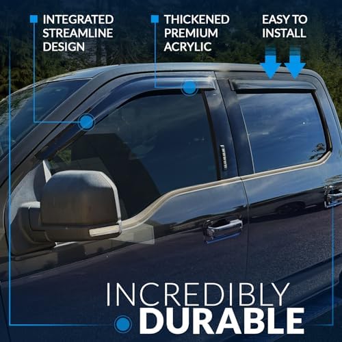 TuningPros Outside Mount Window Vent Visors Rain Guards Compatible with Mazda Mazda3 Sedan 2010-2013 | Side Window Wind Deflectors Rain Shields | Black Tinted, 4 Pcs Set, BGWV-305 - 2
