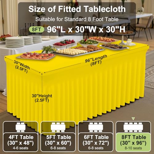 Image of Smiry Spandex Elastic Fitted Table Cloth Skirt for 8FT Rectangle Table | Stretch Washable Table Cloth, Banquet Table Cover for Wedding, Party, Indoor & Trade Shows, (Yellow, 96Lx30Wx30H)