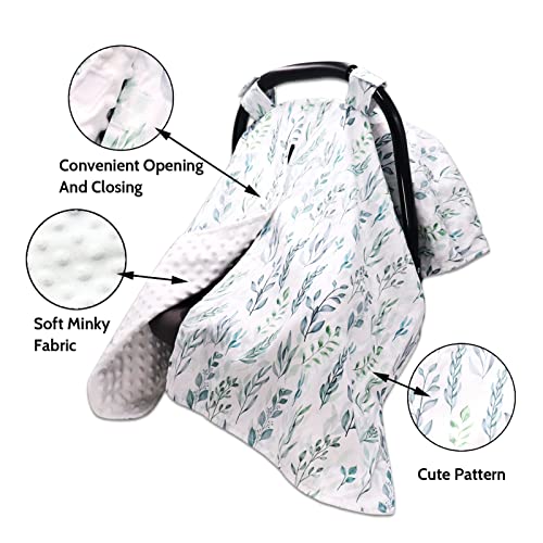 Image of DILIMI Car Seat Covers for Babies, Peekaboo Opening Infant Car Seat Canopy for Baby Boys Girls, 2 in 1 Mom Nursing Breastfeeding Covers, Minky Warm Carseat Canopy for Newborn, Green Leaf