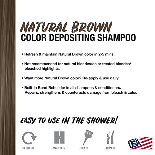 Natural Brown Color Depositing Shampoo - Semi Permanent Hair Color with BondHeal Bond Rebuilder - Brown Hair Dye for Brunettes 6.4 oz