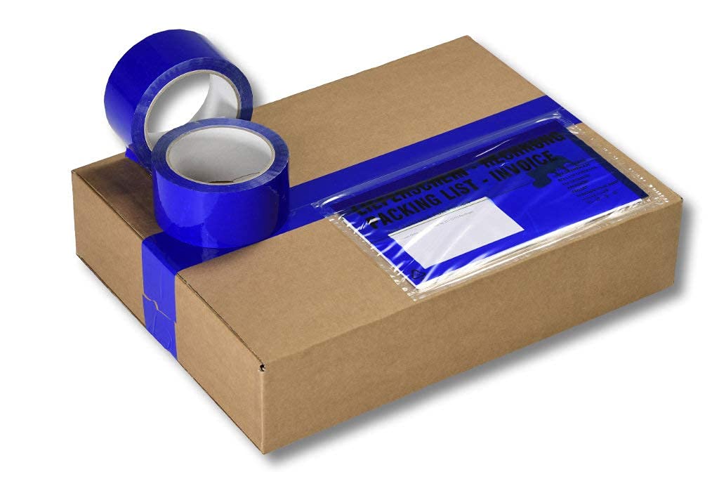 Lot de 1 000 Enveloppes d'Expédition Colis + 6 Bandes d'Emballage. Couleur : Bleu.