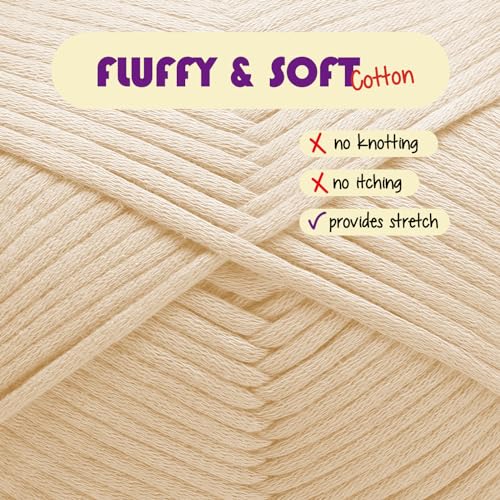 Image of Soft Yarn for Crocheting - Crochet & Knitting Yarn, Beginner Yarn with Easy-to-See Stitches, 250 Yds Amigurumi Yarn, Cotton-Nylon Blend Tshirt Yarn for Crocheting, Worsted Weight Yarn 4, Beige Yarn