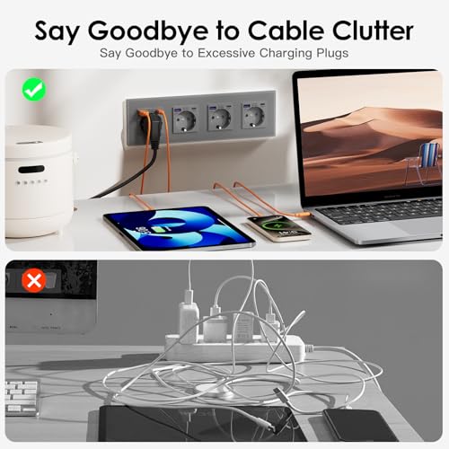 BSEED Schuko Steckdose mit USB C 20W Schnellladeger&auml;t USB Type C Wandsteckdose mit Glas Panel, 4 Fach Steckdose, USB Steckdose Unterputz, Einbausteckdose Geeignet f&uuml;r Phone, Pad, MP3 und mehr-Schwarz